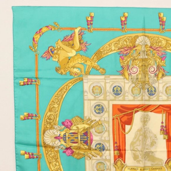 HERMES Carre 90 Scarf ""HOMMAGE A CHARLES GARNIER"" Silk Green Auth BA6851 - Picture 2 of 9